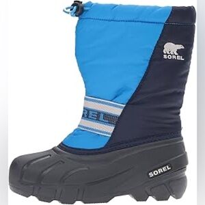 Sorel Blue Kids Snow Boots with Adjustable Drawstring Top
